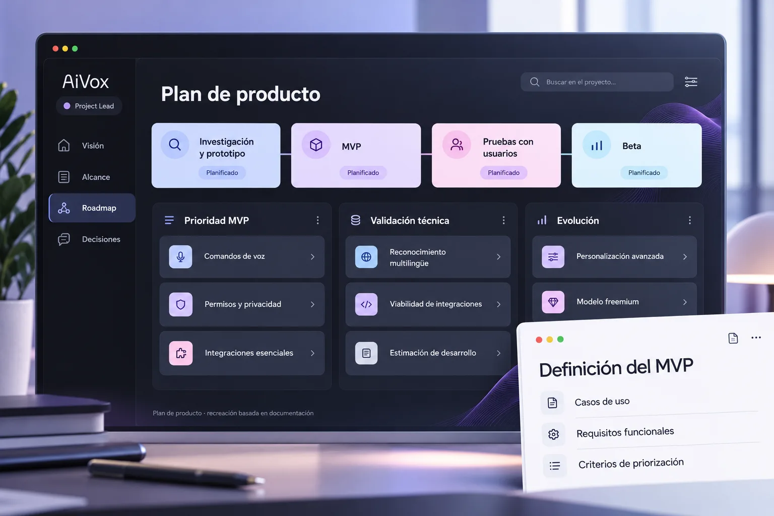 AiVox product plan: roadmap, MVP priority, technical validation and MVP definition