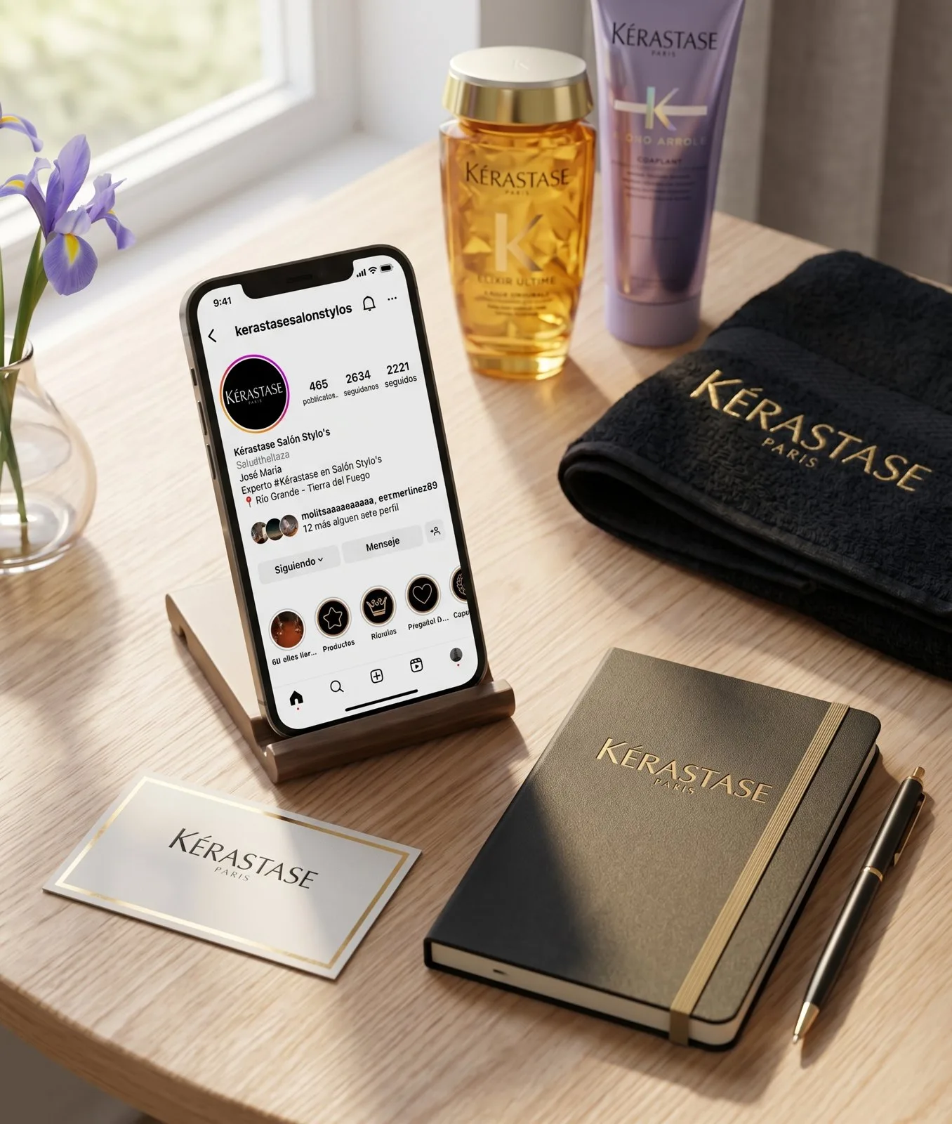 Kérastase Salón Stylo’s Instagram profile next to Kérastase products