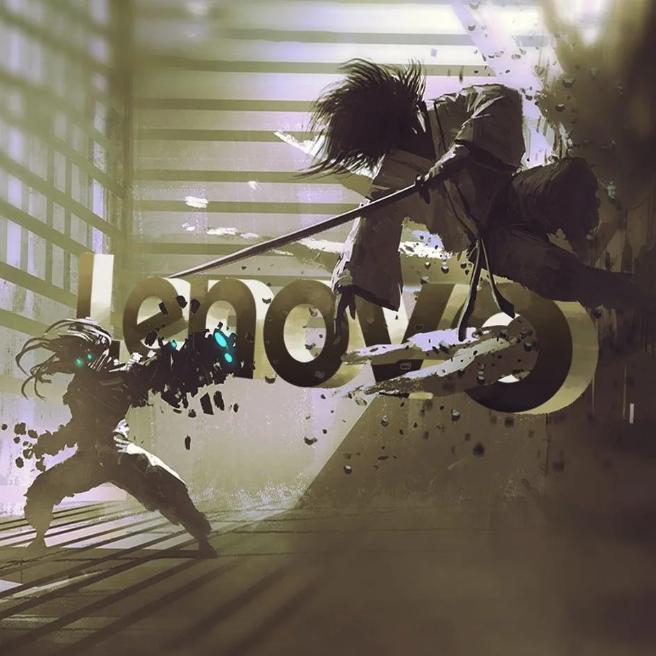 Lenovo piece: illustration of two samurai and the logo
