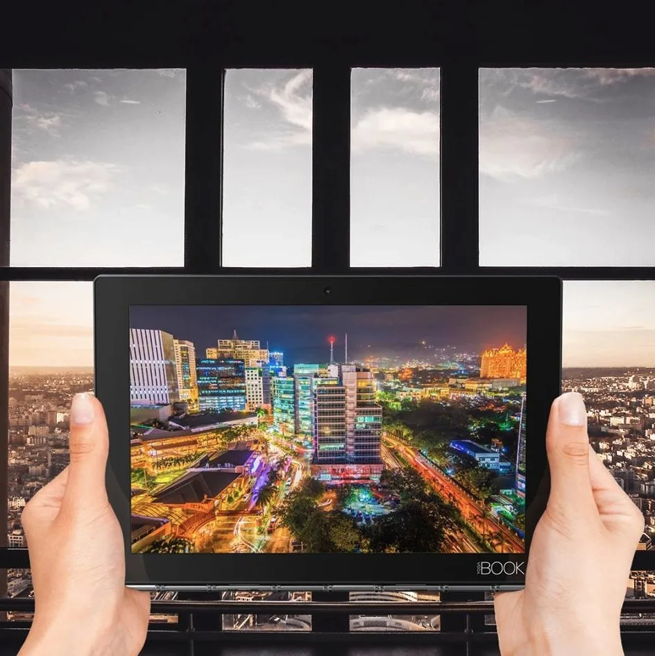 Lenovo Yoga Book piece showing a city at night