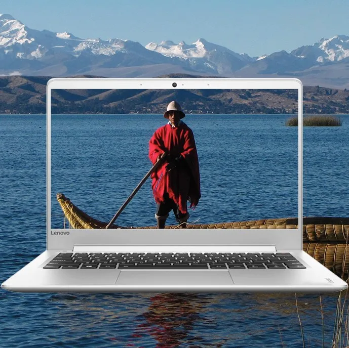 Lenovo piece: laptop with a Lake Titicaca scene