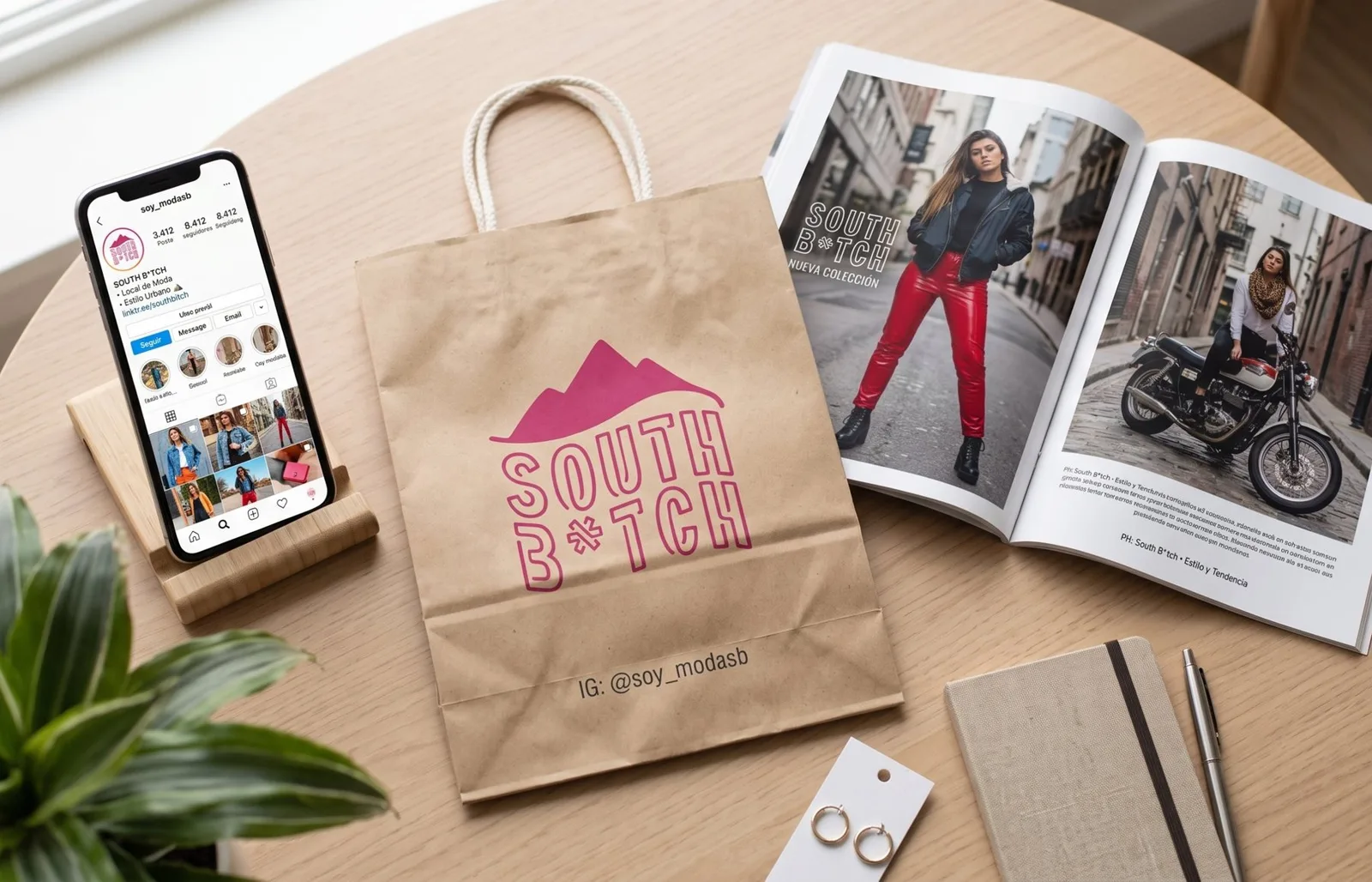 Kraft bag, Instagram profile and magazine with the new South B*tch collection