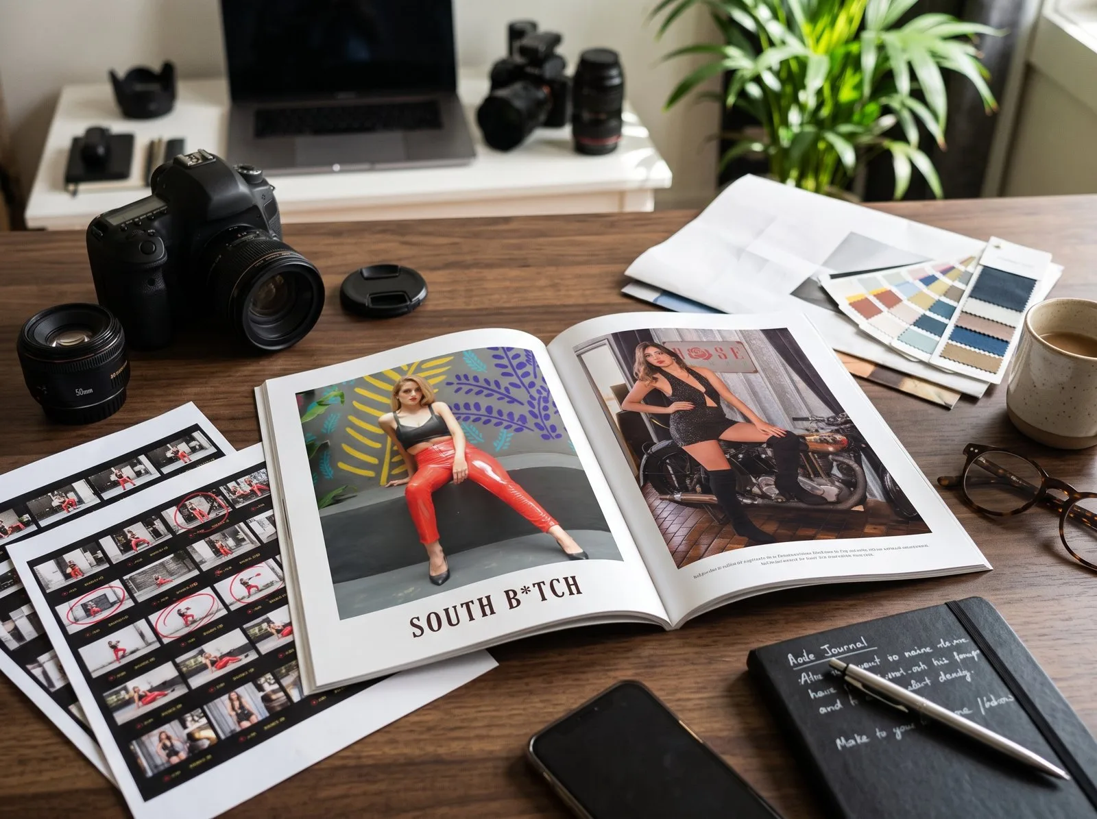 South B*tch fashion photography in a magazine and contact sheets
