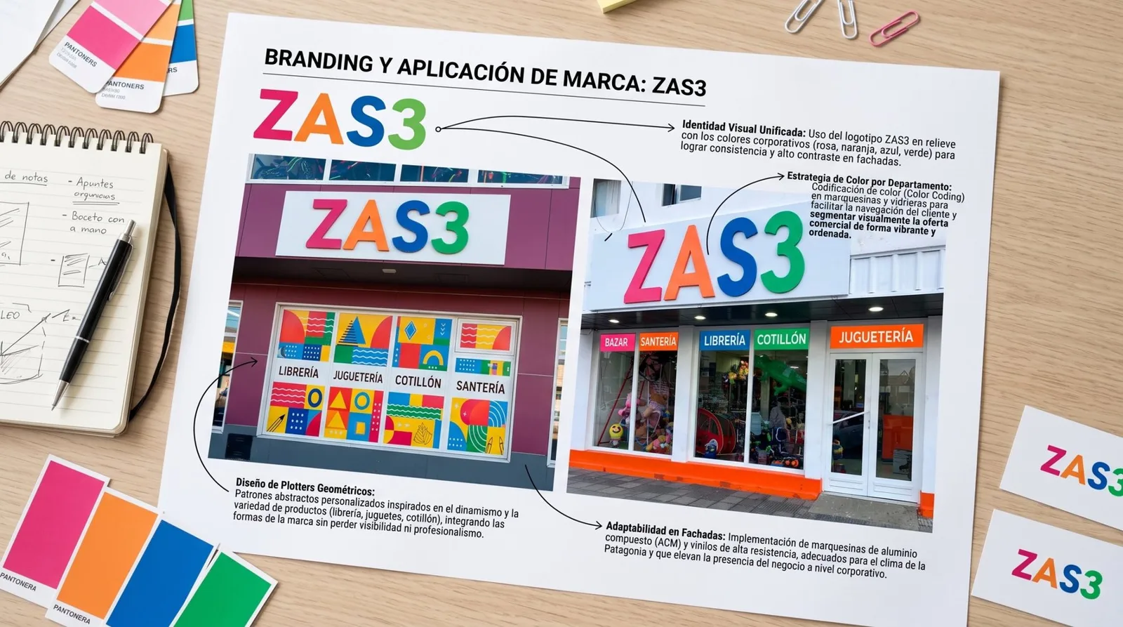 ZAS3 branding applied to storefronts and shop windows